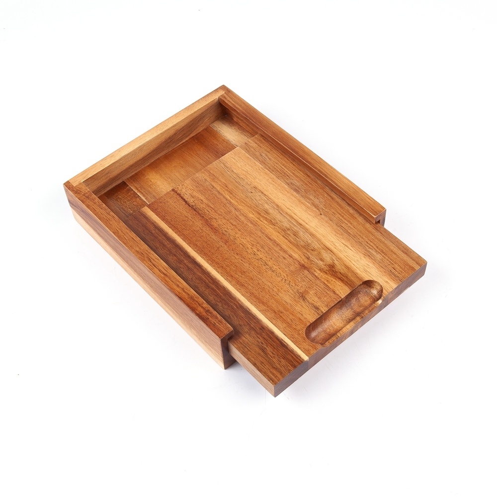 Large Compartment Custom Made Logo Cutting Utensil Portable Wooden Chop Cheese Serving Board With Drawer