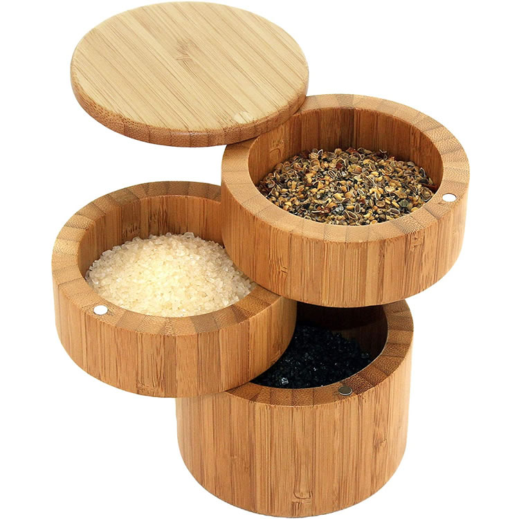 Three Tier Bamboo Storage Box With Magnetic Swivel Lids