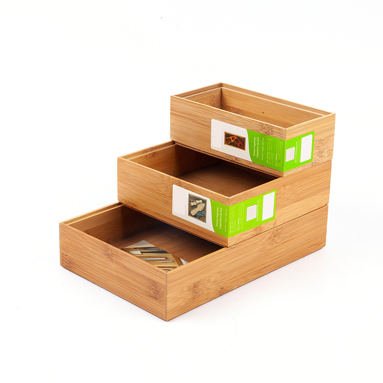 Wooden Desk Drawer Organizer Office Bamboo Storage Box