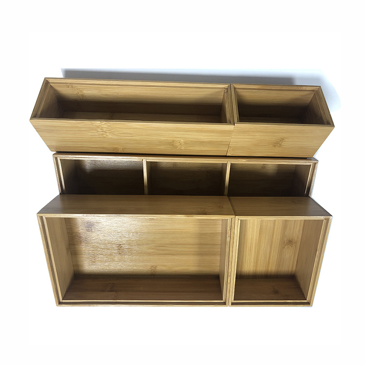 Wooden Large Storage Box 5 Piece Drawer Expandable Set Bamboo Organizer, Bamboo Desk Organizer With Drawer