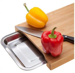 Bamboo Cutting Chopping Board With Stainless Steel Collection Drip Trays